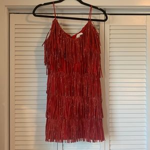 Red fringe party dress